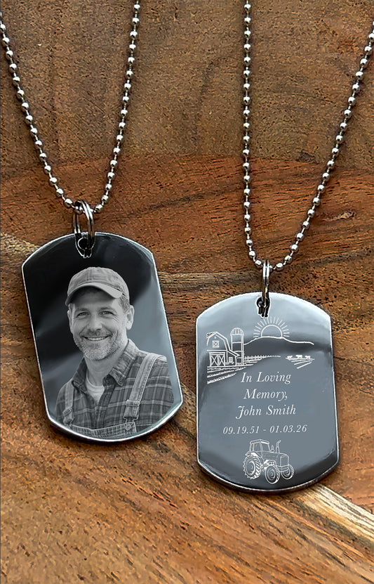 Engraved Photo Memorial Dog Tag necklace-Farm scene