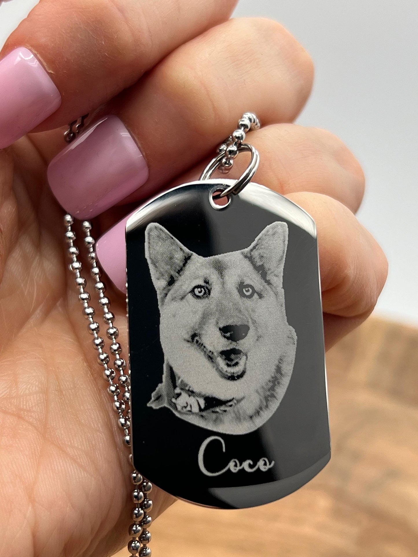 Personalized Memorial Photo Necklace, Custom Sympathy Remembrance Jewelry, Engraved Photo Dog Tag, funeral gift
