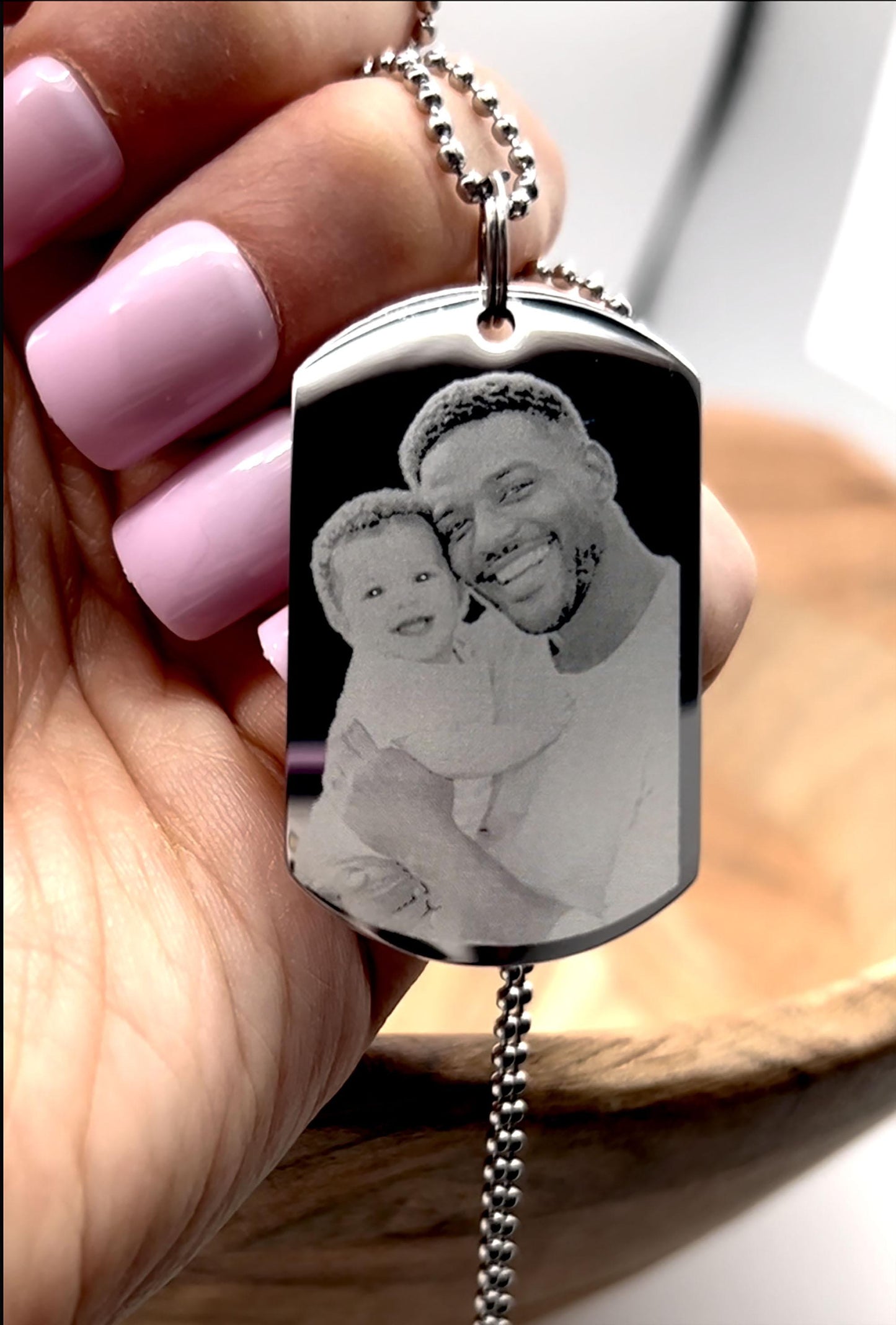 Personalized Memorial Photo Necklace, Custom Sympathy Remembrance Jewelry, Engraved Photo Dog Tag, funeral gift