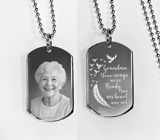 Memorial Picture Necklace, Custom Sympathy Remembrance Jewelry, Engraved Photo Dog Tag, funeral gift