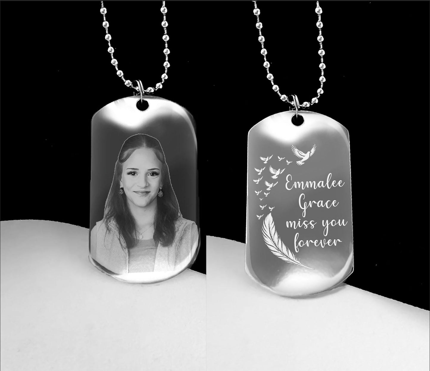 In memory gift, engraved dog tag