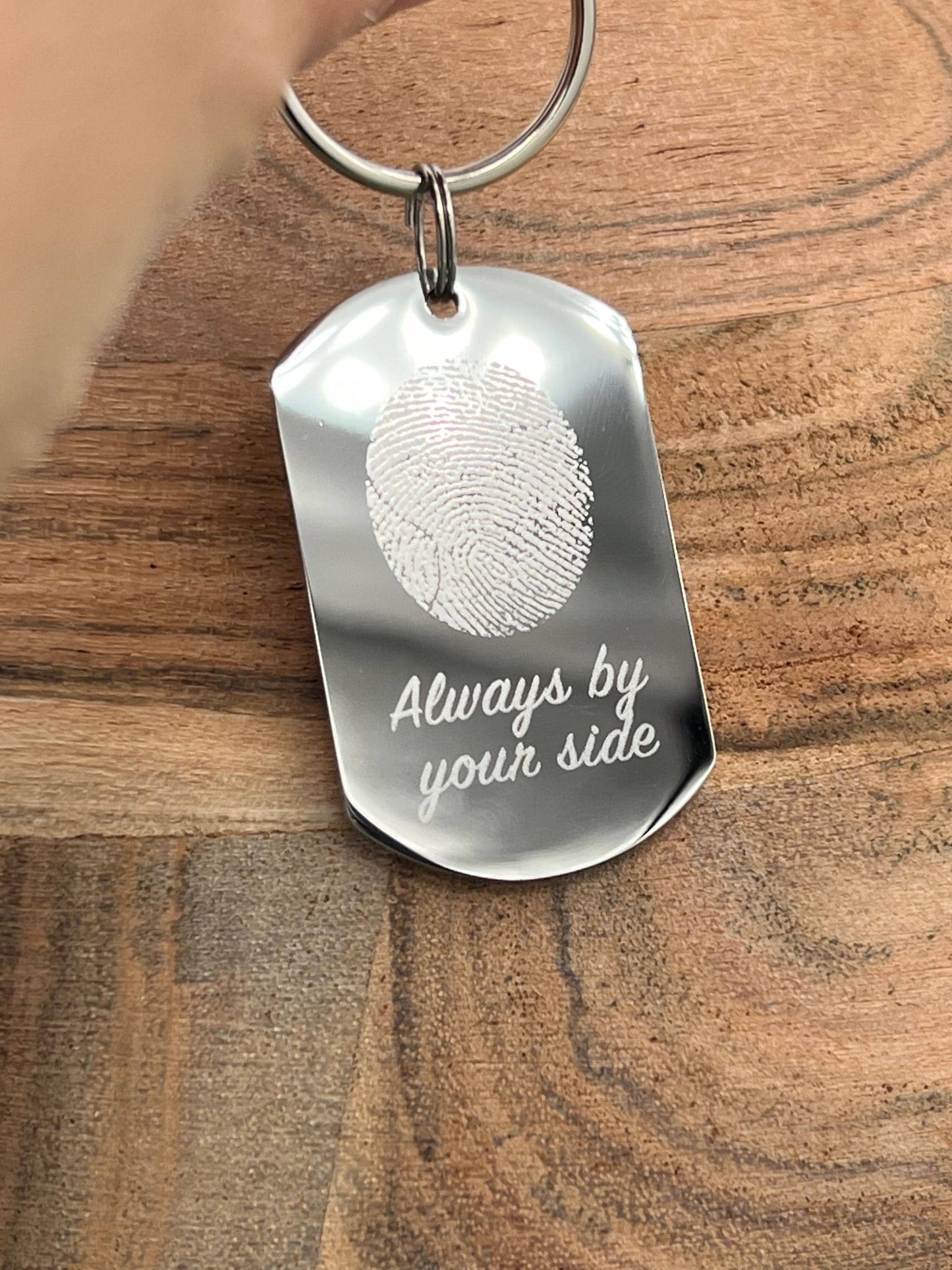 Engraved Fingerprint Dog Tag Keychain – Personalized Memorial Keepsake for Dad, Mom, Family