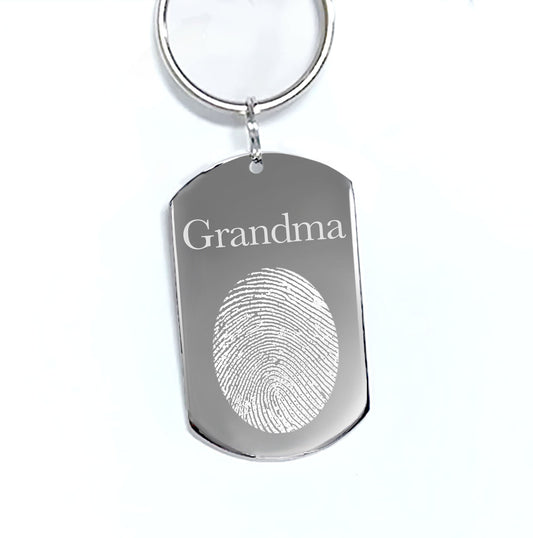 Memorial gift keychain with custom fingerprint for loss of a loved one