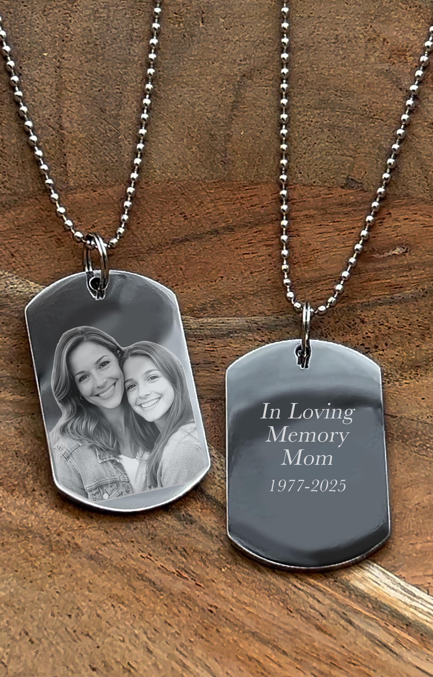 Personalized Memorial Photo Necklace, Custom Sympathy Remembrance Jewelry, Engraved Photo Dog Tag, funeral gift