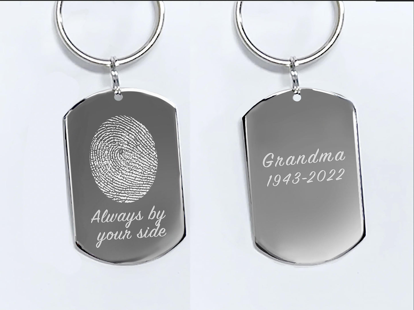 Engraved Fingerprint Dog Tag Keychain – Personalized Memorial Keepsake for Dad, Mom, Family