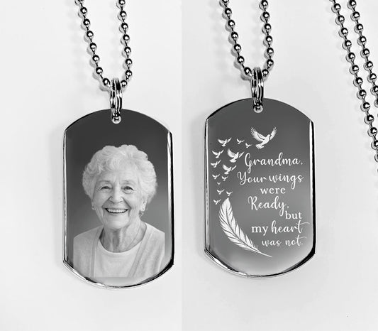 Memorial Picture Necklace, Custom Sympathy Remembrance Jewelry, Engraved Photo Dog Tag, funeral gift