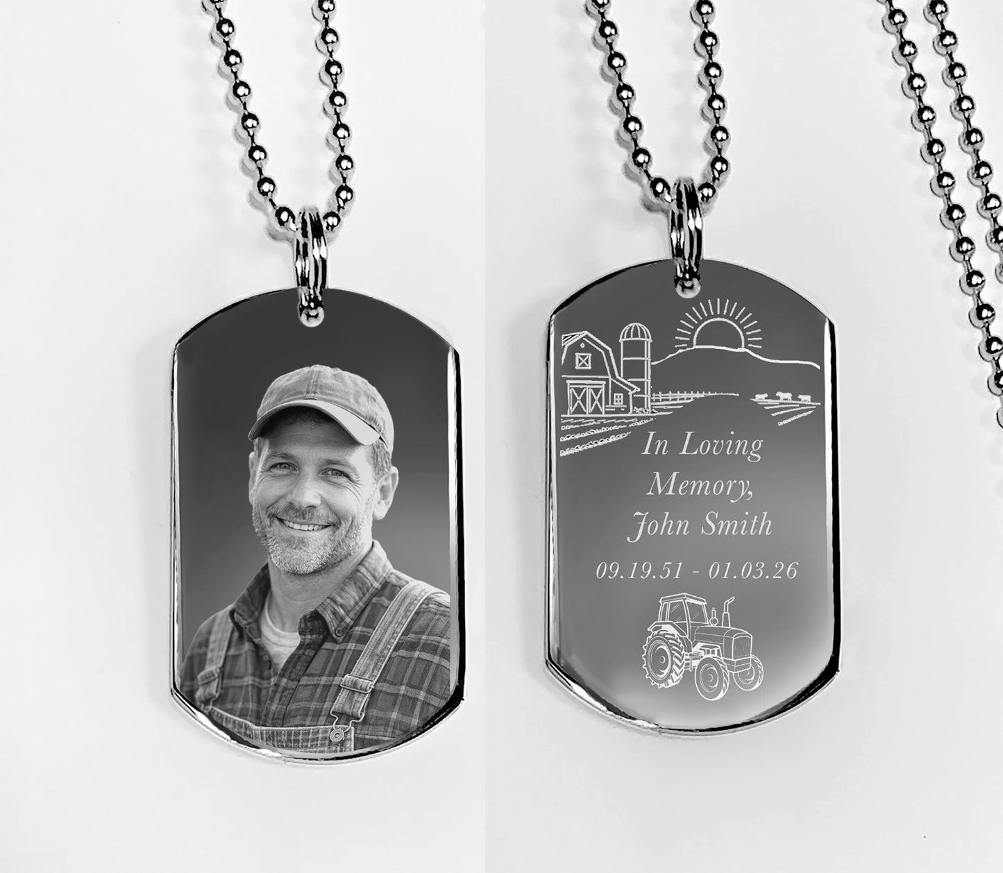 Engraved Photo Memorial Dog Tag necklace-Farm scene